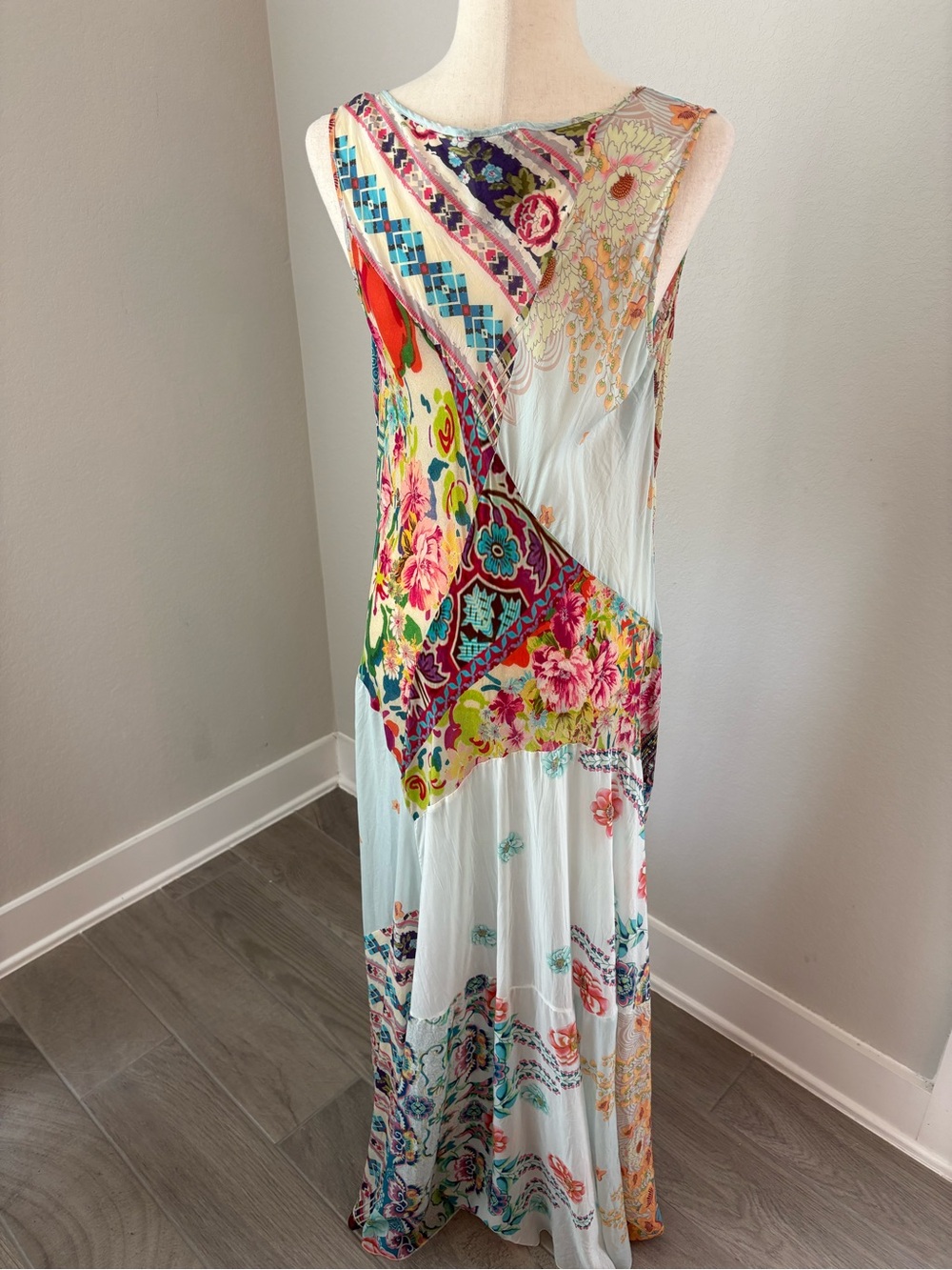 Johnny Was Silk Boho Patchwork Sleeveless Maxi Dress Summer Slip Floral Print - Picture 7 of 16